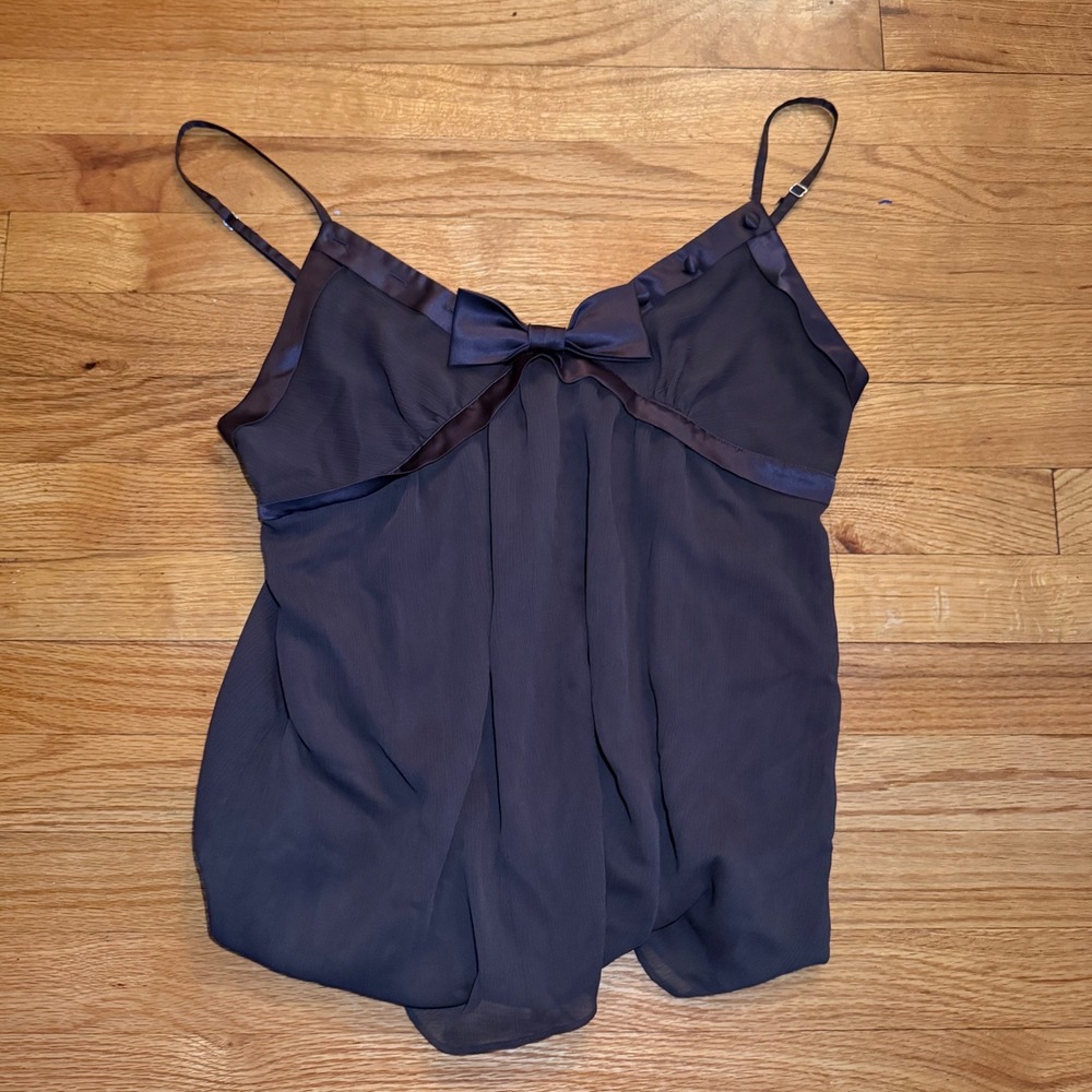 Mixit Petite Babydoll Cami Top Size PL Brown Y2K Chiffon Satin Bow Camisole